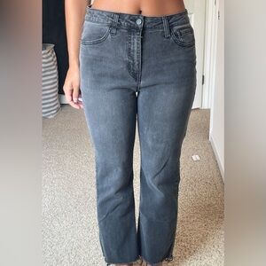 Highrise straight leg jeans, black washed jeans